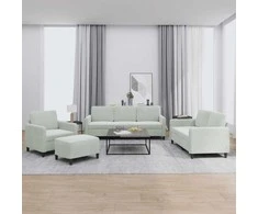 Sofa Sofos komplektas, 4 dalių, šviesiai pilkos spalvos, aksomas