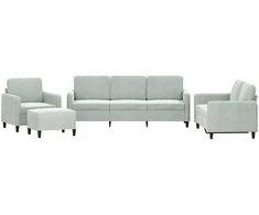 Sofa Sofos komplektas, 4 dalių, šviesiai pilkos spalvos, aksomas