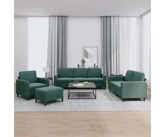 Sofa Sofos komplektas, 4 dalių, tamsiai žalios spalvos, aksomas