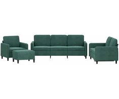 Sofa Sofos komplektas, 4 dalių, tamsiai žalios spalvos, aksomas