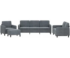 Sofa Sofos komplektas, 4 dalių, tamsiai pilkos spalvos, aksomas