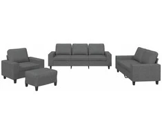 Sofa Sofos komplektas, 4 dalių, tamsiai pilkos spalvos, audinys