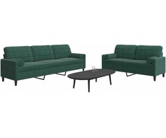 Sofa Sofos komplektas su pagalvėlėmis, 2 dalių, žalias, aksomas