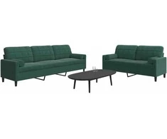 Sofa Sofos komplektas su pagalvėlėmis, 2 dalių, žalias, aksomas