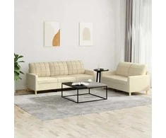 Sofa Sofos komplektas su pagalvėlėmis, 2 dalių, kreminis, audinys