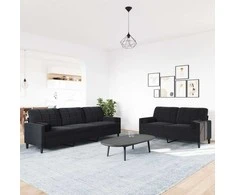 Sofa Sofos komplektas su pagalvėlėmis, 2 dalių, juodas, aksomas