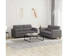 Sofa Sofos komplektas su pagalvėlėmis, 2 dalių, pilkas, dirbtinė oda