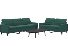 Sofa Sofos komplektas su pagalvėlėmis, 2 dalių, žalias, aksomas