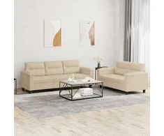 Sofa Sofos komplektas su pagalvėlėmis, 2 dalių, kreminis, audinys