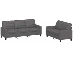 Sofa Sofos komplektas su pagalvėlėmis, 2 dalių, pilkas, dirbtinė oda