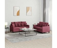 Sofa Sofos komplektas su pagalvėlėmis, 2 dalių, vyno, audinys
