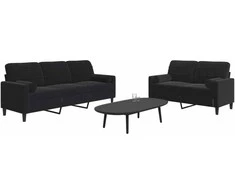 Sofa Sofos komplektas su pagalvėlėmis, 2 dalių, juodas, aksomas