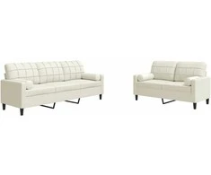 Sofa Sofos komplektas su pagalvėlėmis, 2 dalių, kreminis, aksomas