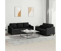 Sofa Sofos komplektas su pagalvėlėmis, 2 dalių, juodas, audinys