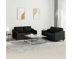 Sofa Sofos komplektas su pagalvėlėmis, 2 dalių, juodas, audinys