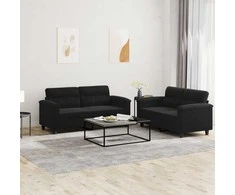 Sofa Sofos komplektas su pagalvėlėmis, 2 dalių, juodas, audinys