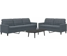 Sofa Sofos komplektas su pagalvėlėmis, 2 dalių, pilkas, aksomas