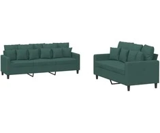 Sofa Sofos komplektas su pagalvėlėmis, 2 dalių, žalias, aksomas