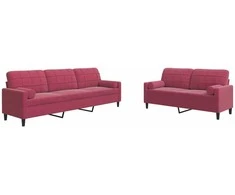 Sofa Sofos komplektas su pagalvėlėmis, 2 dalių, vyno, aksomas