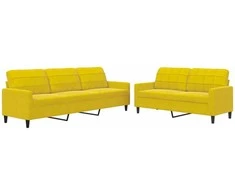 Sofa Sofos komplektas su pagalvėlėmis, 2 dalių, geltonas, aksomas