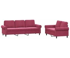Sofa Sofos komplektas su pagalvėlėmis, 2 dalių, vyno, aksomas
