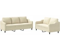 Sofa Sofos komplektas su pagalvėlėmis, 2 dalių, kreminis, audinys