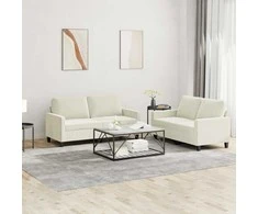 Sofa Sofos komplektas su pagalvėlėmis, 2 dalių, kreminis, aksomas
