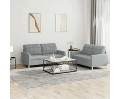 Sofa Sofos komplektas su pagalvėlėmis, 2 dalių, pilkas, audinys