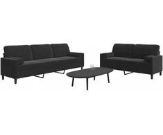 Sofa Sofos komplektas su pagalvėlėmis, 2 dalių, juodas, aksomas