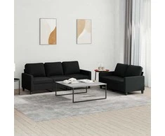 Sofa Sofos komplektas su pagalvėlėmis, 2 dalių, juodas, audinys