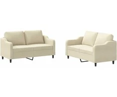 Sofa Sofos komplektas su pagalvėlėmis, 2 dalių, kreminis, audinys