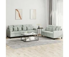 Sofa Sofos komplektas su pagalvėlėmis, 2 dalių, pilkas, aksomas