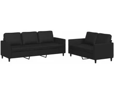 Sofa Sofos komplektas su pagalvėlėmis, 2 dalių, juodas, dirbtinė oda