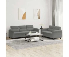 Sofa Sofos komplektas su pagalvėlėmis, 2 dalių, pilkas, audinys