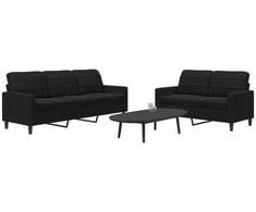 Sofa Sofos komplektas su pagalvėlėmis, 2 dalių, juodas, aksomas