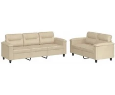 Sofa Sofos komplektas su pagalvėlėmis, 2 dalių, kreminis, audinys