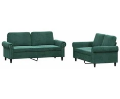 Sofa Sofos komplektas su pagalvėlėmis, 2 dalių, žalias, aksomas