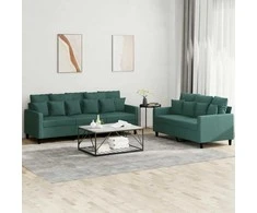 Sofa Sofos komplektas su pagalvėlėmis, 2 dalių, žalias, aksomas