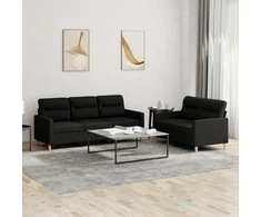 Sofa Sofos komplektas su pagalvėlėmis, 2 dalių, juodas, audinys