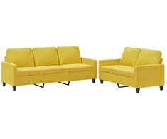 Sofa Sofos komplektas su pagalvėlėmis, 2 dalių, geltonas, aksomas