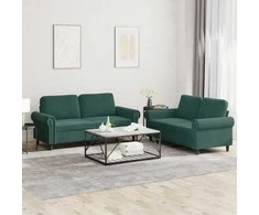 Sofa Sofos komplektas su pagalvėlėmis, 2 dalių, žalias, aksomas