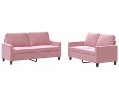 Sofa Sofos komplektas su pagalvėlėmis, 2 dalių, rožinis, aksomas