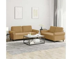 Sofa Sofos komplektas su pagalvėlėmis, 2 dalių, rudas, aksomas