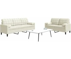 Sofa Sofos komplektas su pagalvėlėmis, 2 dalių, kreminis, aksomas