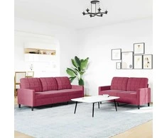 Sofa Sofos komplektas su pagalvėlėmis, 2 dalių, vyno, aksomas