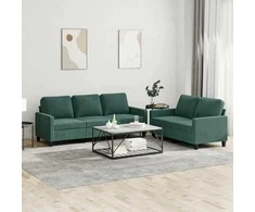 Sofa Sofos komplektas su pagalvėlėmis, 2 dalių, žalias, aksomas