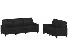 Sofa Sofos komplektas su pagalvėlėmis, 2 dalių, juodas, dirbtinė oda