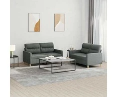 Sofa Sofos komplektas su pagalvėlėmis, 2 dalių, pilkas, audinys