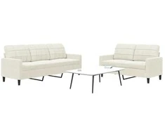 Sofa Sofos komplektas su pagalvėlėmis, 2 dalių, kreminis, aksomas