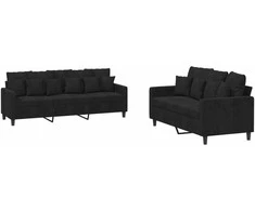 Sofa Sofos komplektas su pagalvėlėmis, 2 dalių, juodas, aksomas